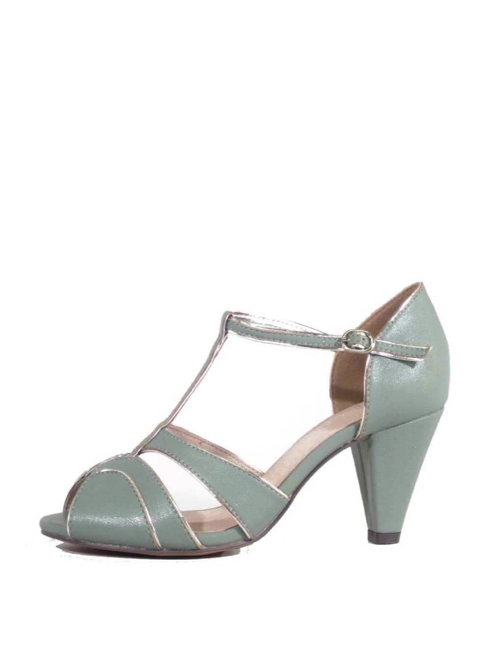 chelsea crew Mint Green T-Strap Peep-Toe Mid Heel
